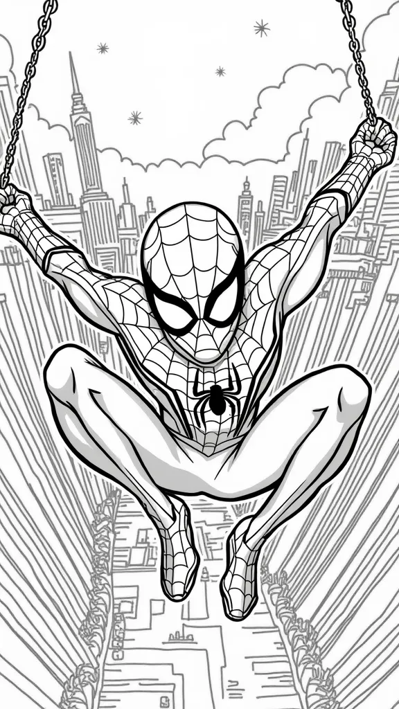 Spider Man en las páginas para colorear del verso de araña Miles Morales